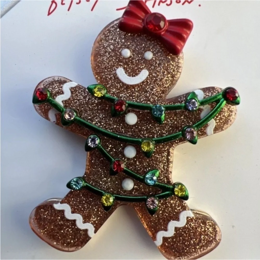 BETSEY JOHNSON SET Christmas Gingerbread in Lights Earrings Necklace Brooch NWT - Picture 13 of 16